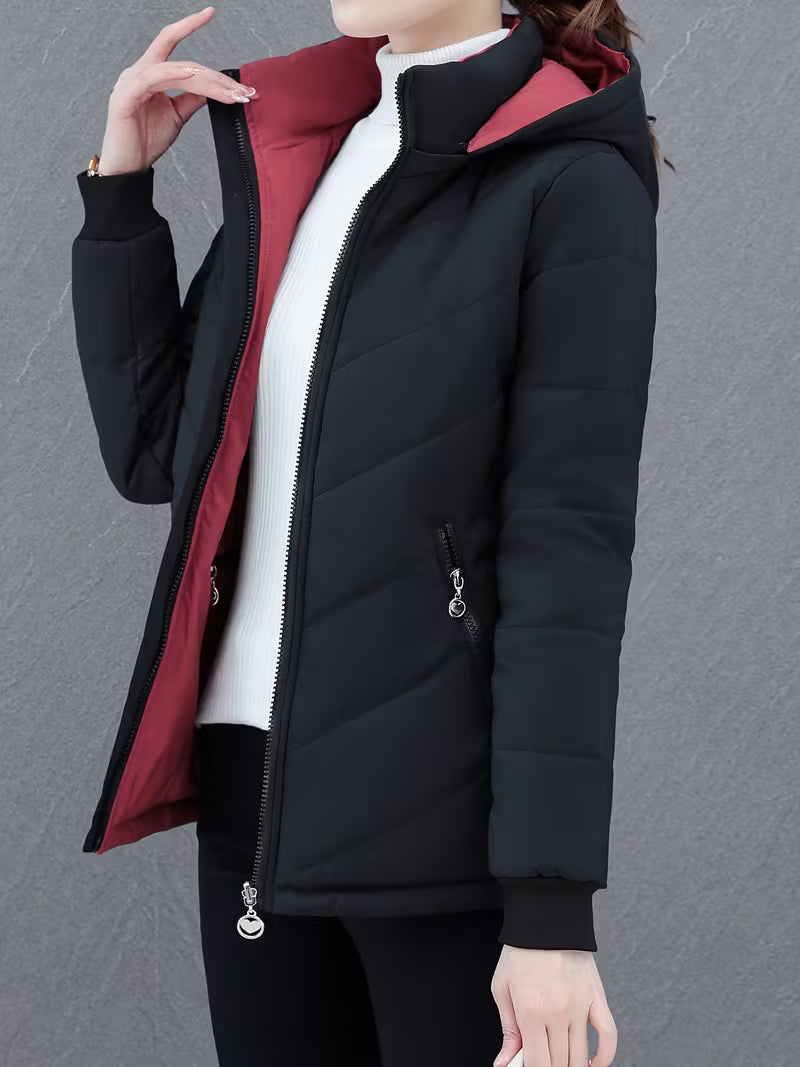 Übergangsjacke Damen Wendbar mit Kapuze und Reißverschlusstaschen 1