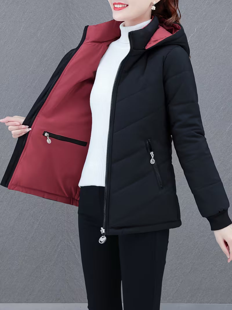Übergangsjacke Damen Wendbar mit Kapuze und Reißverschlusstaschen 3