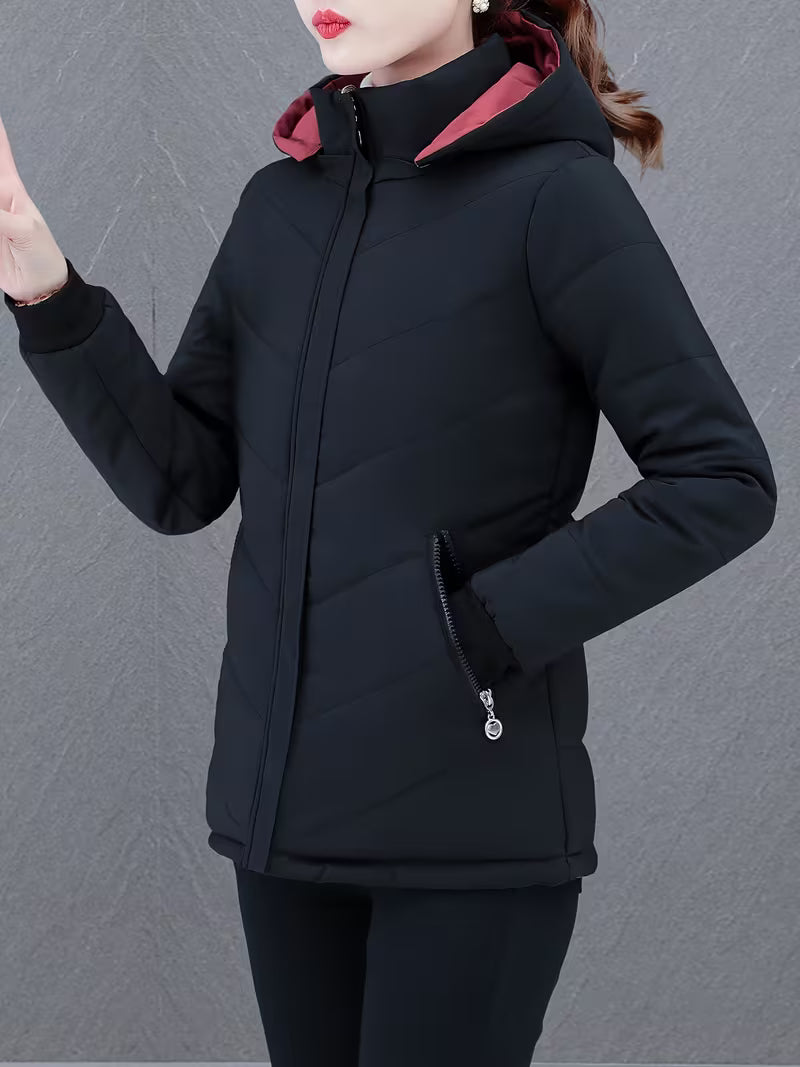 Übergangsjacke Damen Wendbar mit Kapuze und Reißverschlusstaschen 4