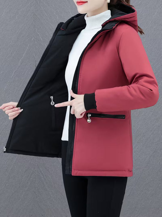 Übergangsjacke Damen Wendbar mit Kapuze und Reißverschlusstaschen 5