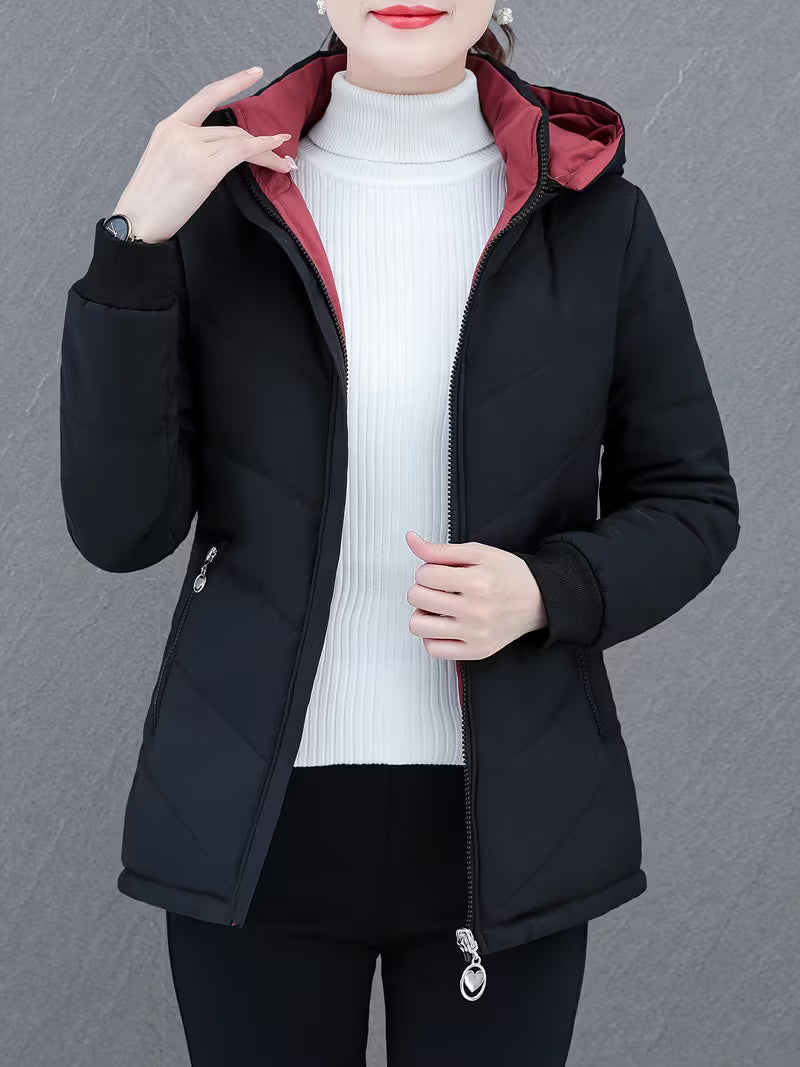 Übergangsjacke Damen Wendbar mit Kapuze und Reißverschlusstaschen 0