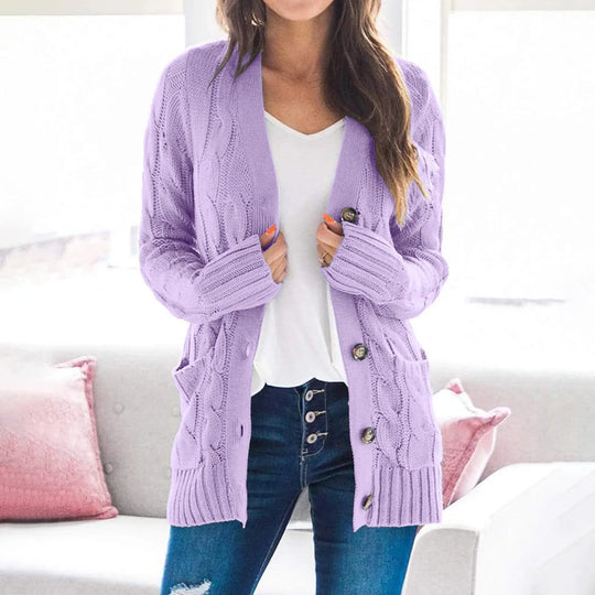 Damen Strickjacke schlanke Silhouette Langarm offen mit Knopfleiste 4