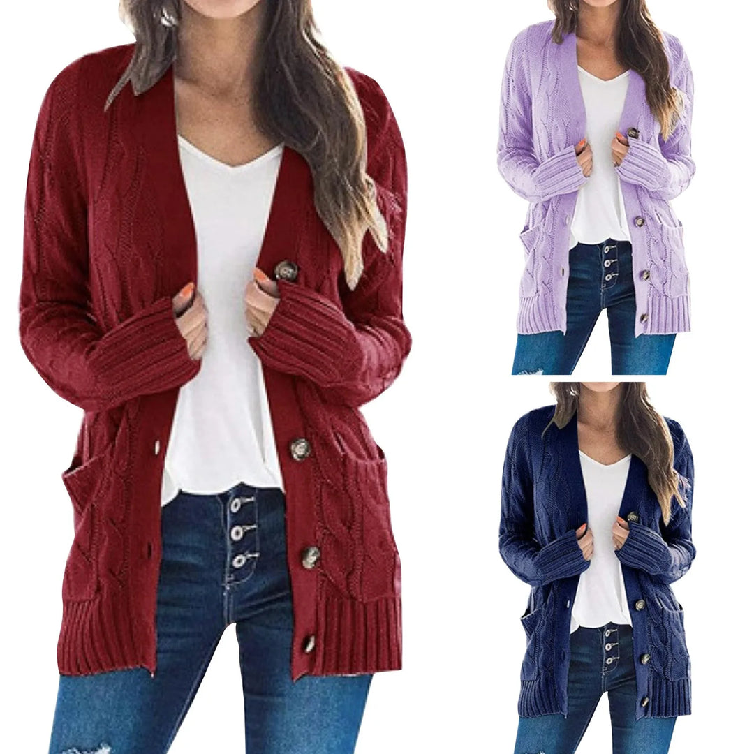 Damen Strickjacke schlanke Silhouette Langarm offen mit Knopfleiste 6