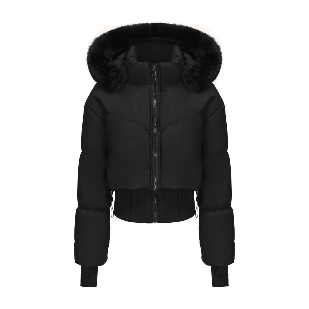 Damen Cropped Daunenjacke mit abnehmbarer Kapuze und Kunstfellbesatz 3