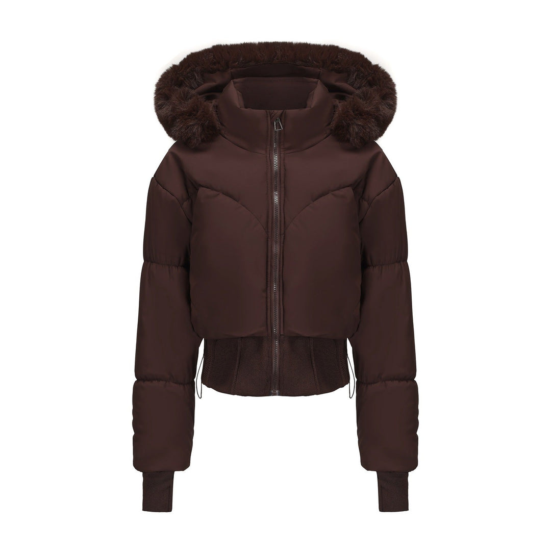 Damen Cropped Daunenjacke mit abnehmbarer Kapuze und Kunstfellbesatz 4