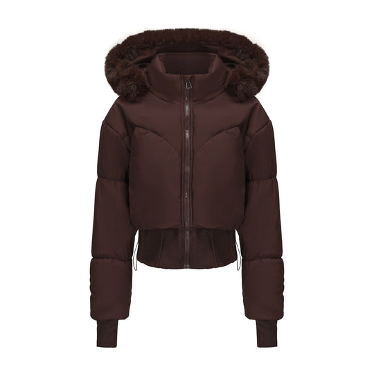 Damen Cropped Daunenjacke mit abnehmbarer Kapuze und Kunstfellbesatz 4