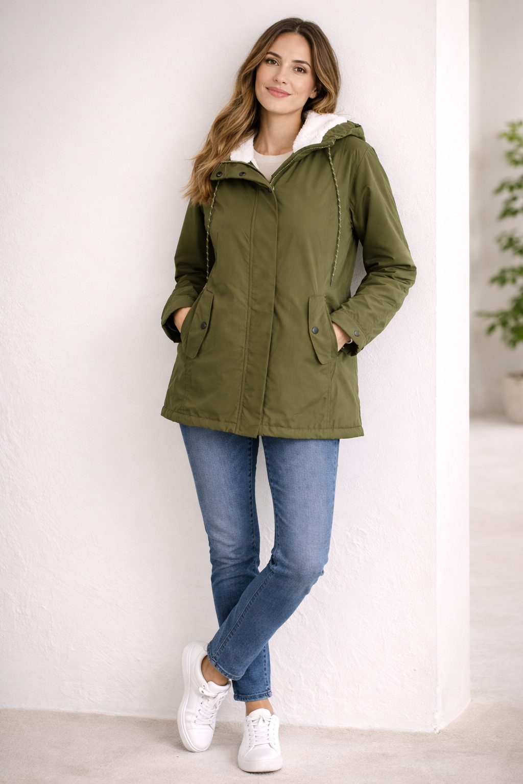Damen Winterjacke mit Kapuze und wattierter Fütterung 0