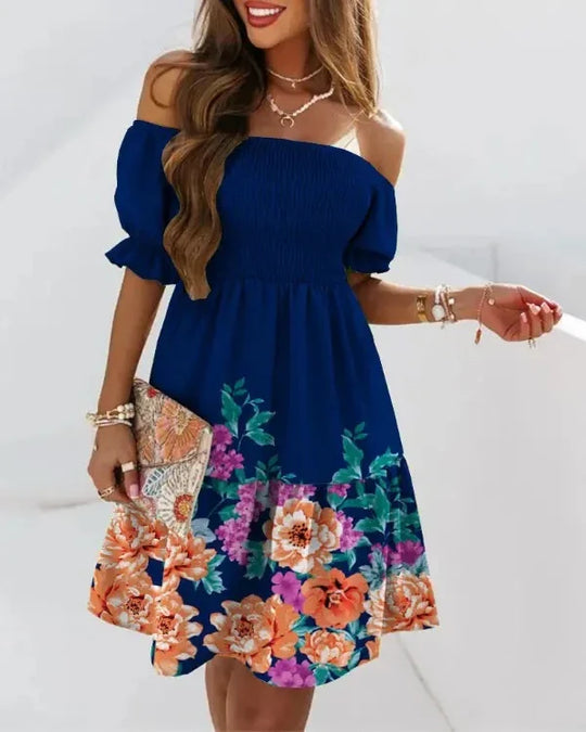 Dames Bedrukte Off Shoulder Mini Zomerjurk - Matilda