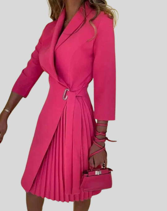 Dames Blazerjurk Geplooid met Knoopsluiting - Elegant Plissé Rok