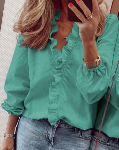 Dames Blouse Lange Mouwen | Volants & Flatterende V-hals