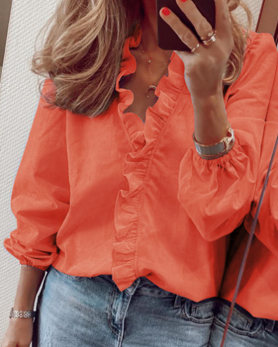 Dames Blouse Lange Mouwen | Volants & Flatterende V-hals