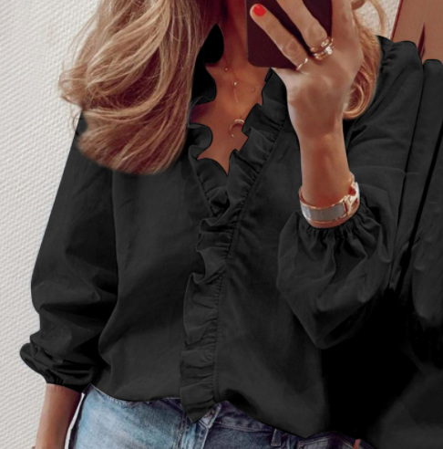 Dames Blouse Lange Mouwen | Volants & Flatterende V-hals