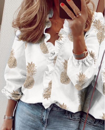 Dames Blouse Lange Mouwen | Volants & Flatterende V-hals