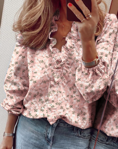 Dames Blouse Lange Mouwen | Volants & Flatterende V-hals
