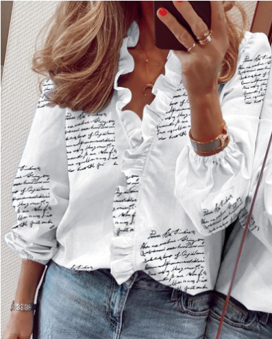 Dames Blouse Lange Mouwen | Volants & Flatterende V-hals