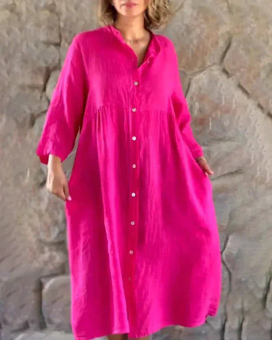 Dames Comfortabele Overhemd Midi Zomerjurk met Knopen - Emma