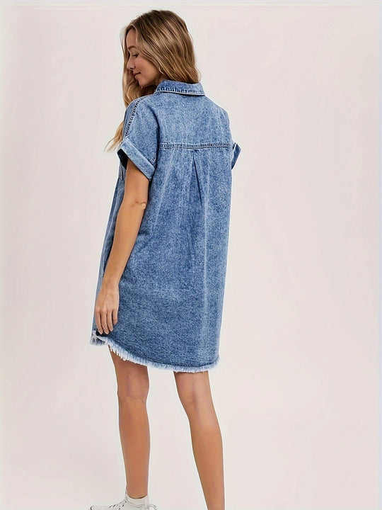 Dames Denim Mini Jurk met Knopen - Lotte