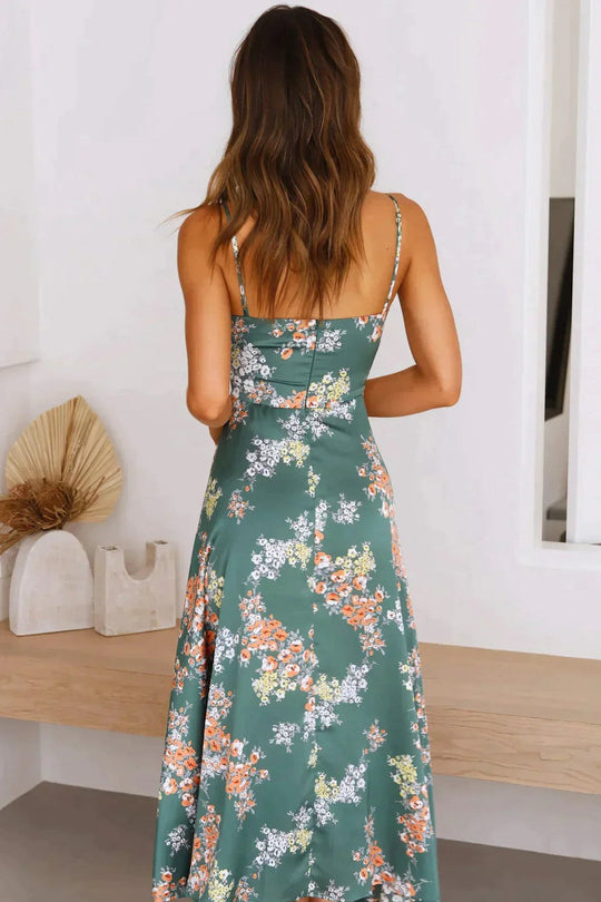 Dames Diepe V Hals Midi Zomerjurk - Treviah