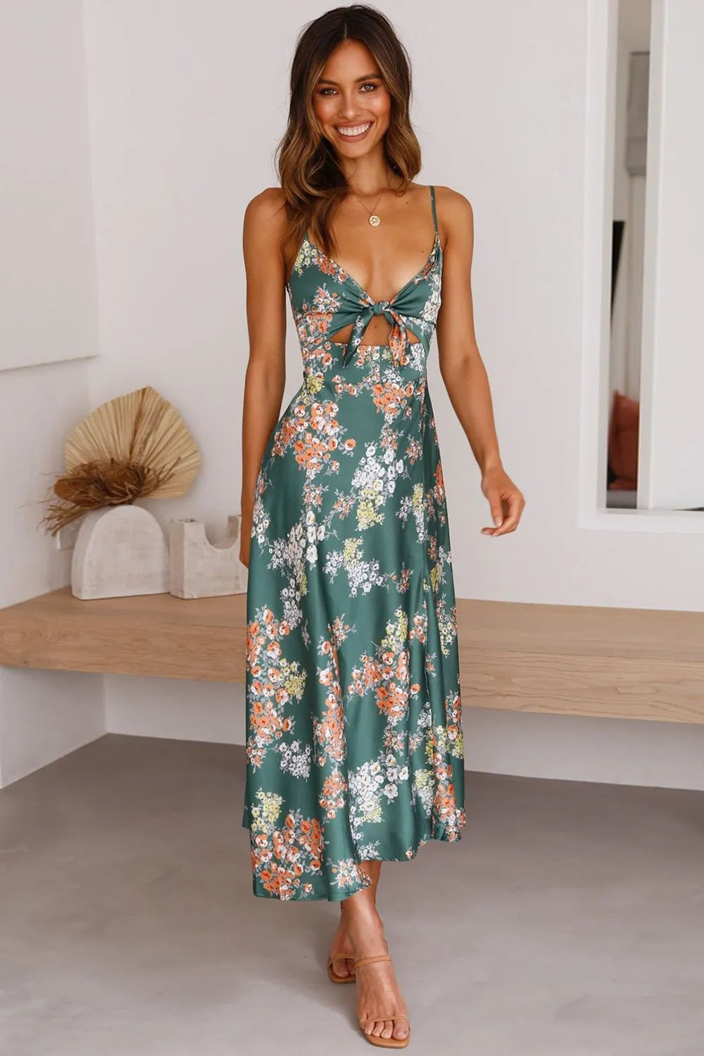 Dames Diepe V Hals Midi Zomerjurk - Treviah