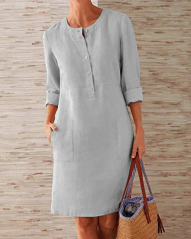 Dames Elegante Monochrome Stijl 3/4 Mouwen Mini Zomerjurk - Aurora