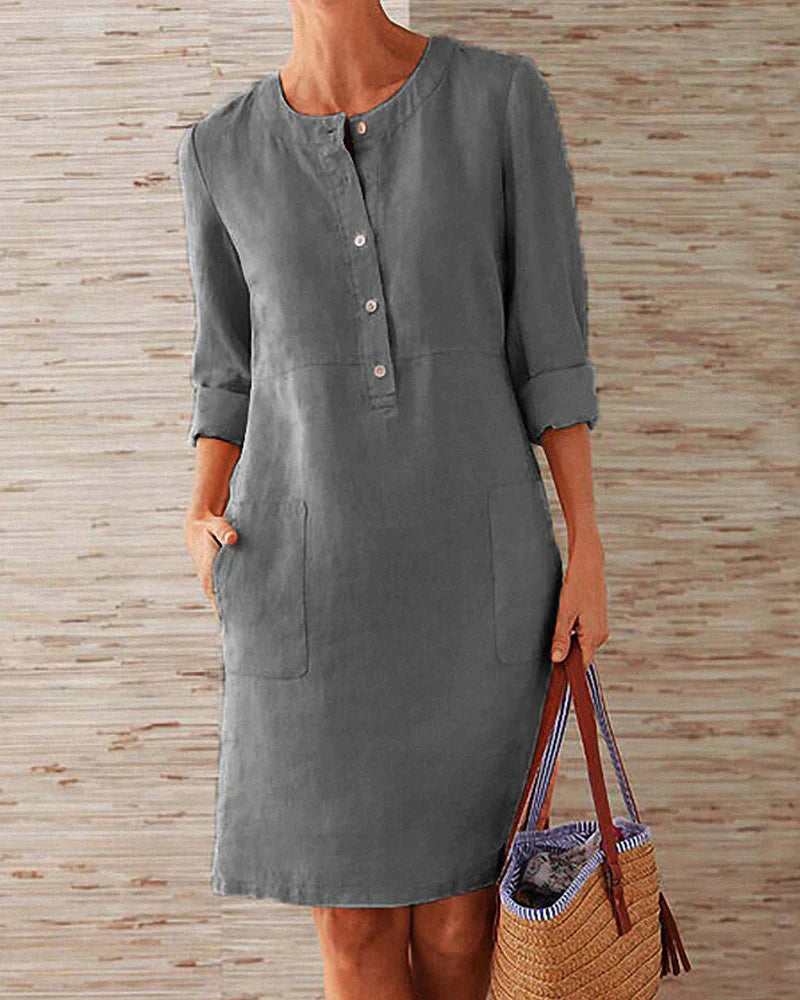 Dames Elegante Monochrome Stijl 3/4 Mouwen Mini Zomerjurk - Aurora