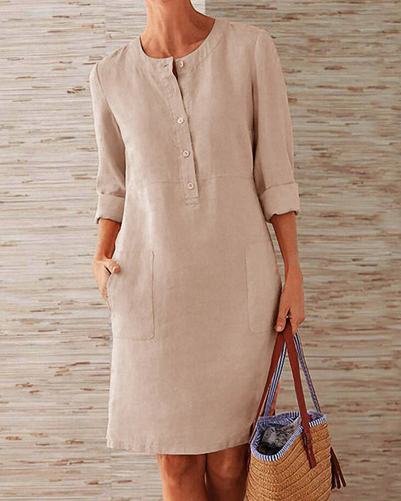 Dames Elegante Monochrome Stijl 3/4 Mouwen Mini Zomerjurk - Aurora
