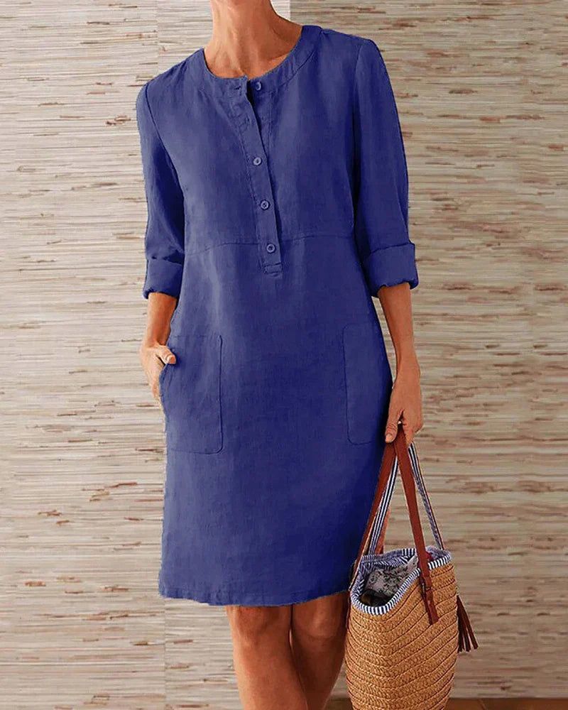 Dames Elegante Monochrome Stijl 3/4 Mouwen Mini Zomerjurk - Aurora