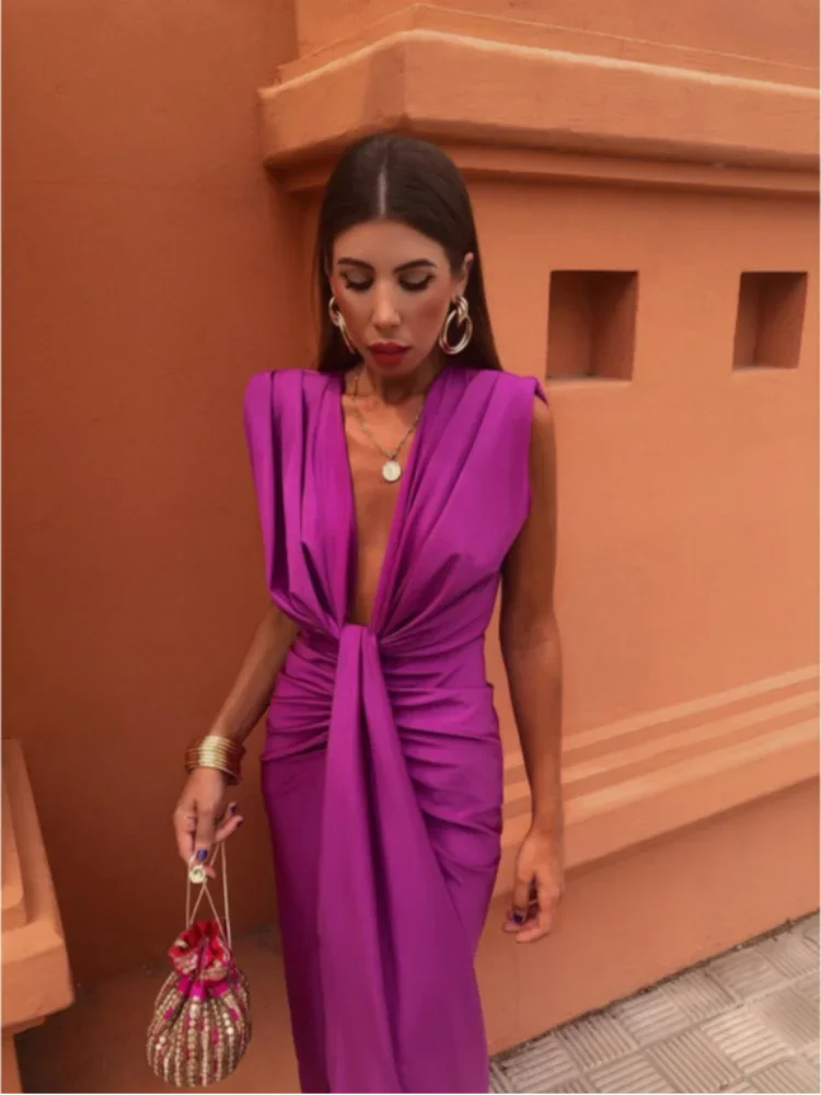 Dames Elegante Mouwloze V hals Sexy Midi Gala Jurk - Amelia
