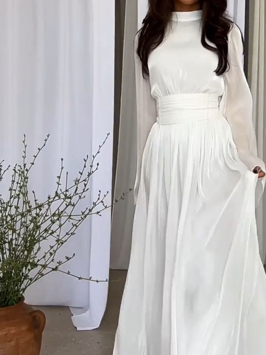 Dames Elegante Plooi met Strik Riem Maxi Gala Jurk- Sopia