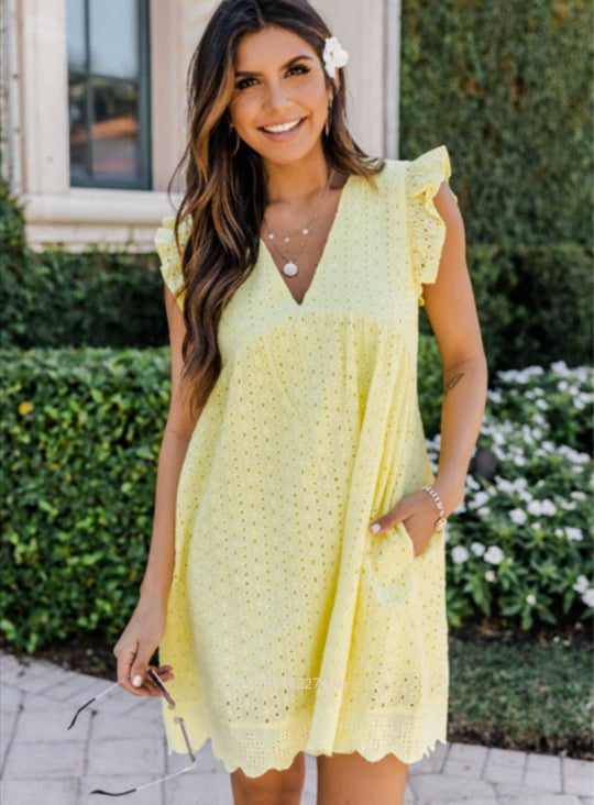 Dames Eyelet Mini Zomer Jurk - Arabella