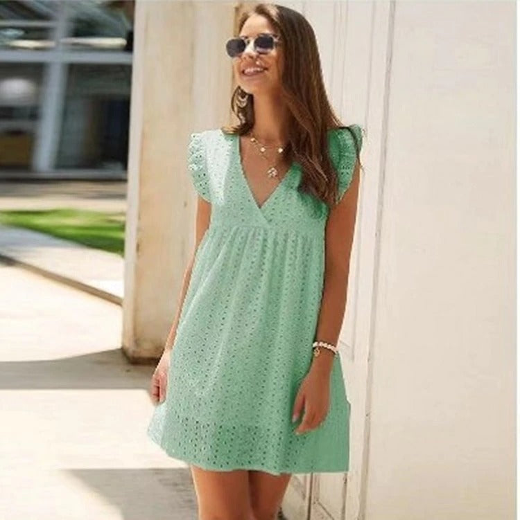 Dames Eyelet Mini Zomer Jurk - Arabella
