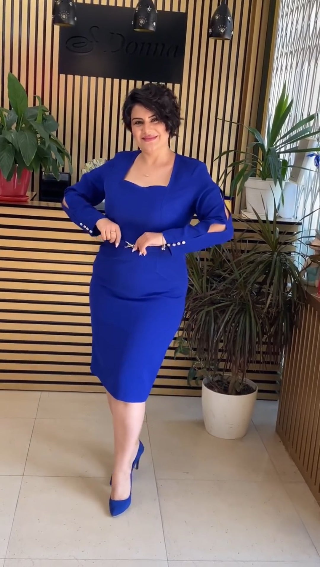 Dames Formele Midi Jurk met Vierkante Hals - Nancy