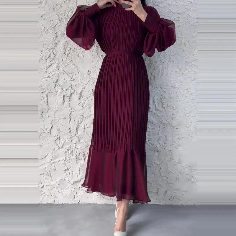Dames Geplooide Midi Bruiloft Jurk - Adelina