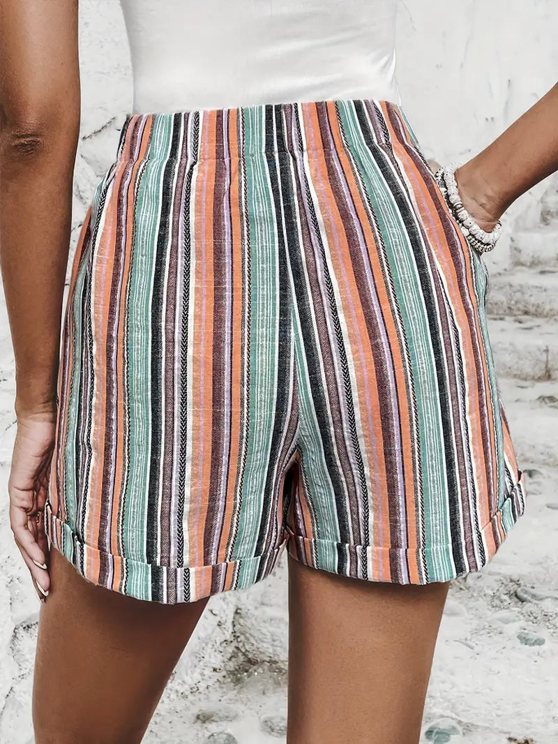 Dames Gestreepte Hoge Taille Shorts - Maggie