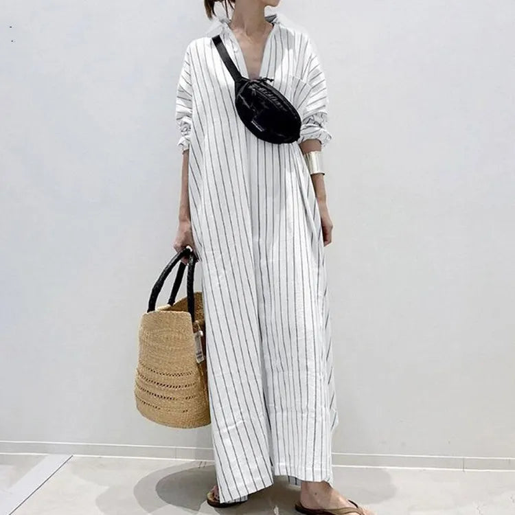 Dames Gestreepte Maxi Zomerjurk - Carmen