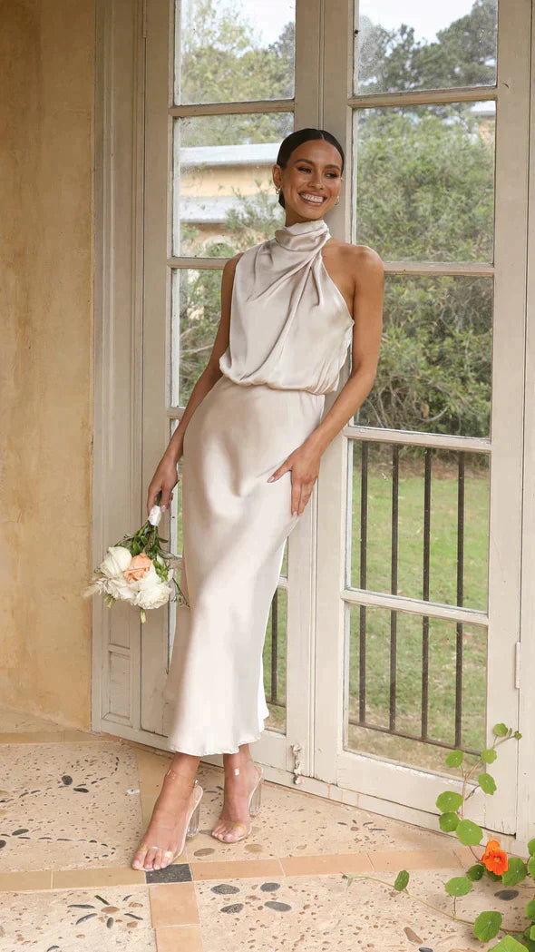 Dames Haltered Glimmende Maxi gast Trouwjurk - Belle