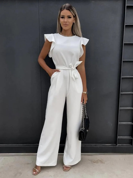 Dames Jumpsuit met elegante ruches en wijde pijpen voor de zomer - Peach
