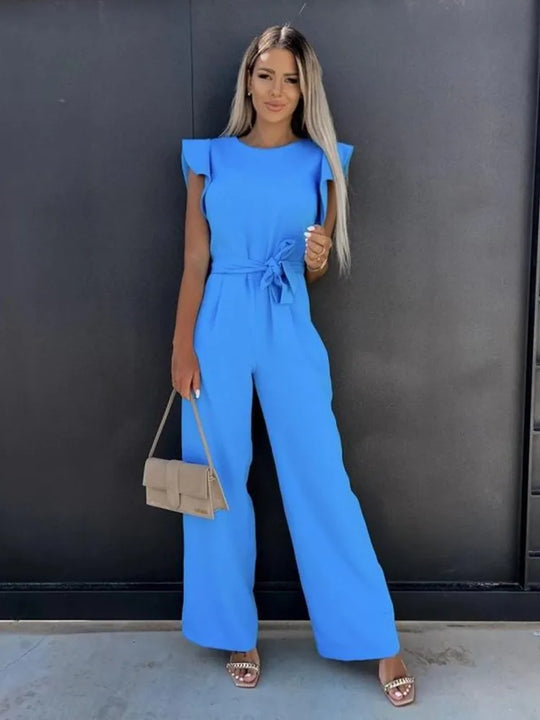 Dames Jumpsuit met elegante ruches en wijde pijpen voor de zomer - Peach