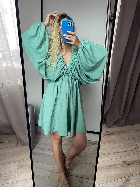 Dames Lange Mouwen Mini Zomerjurk - Sadie