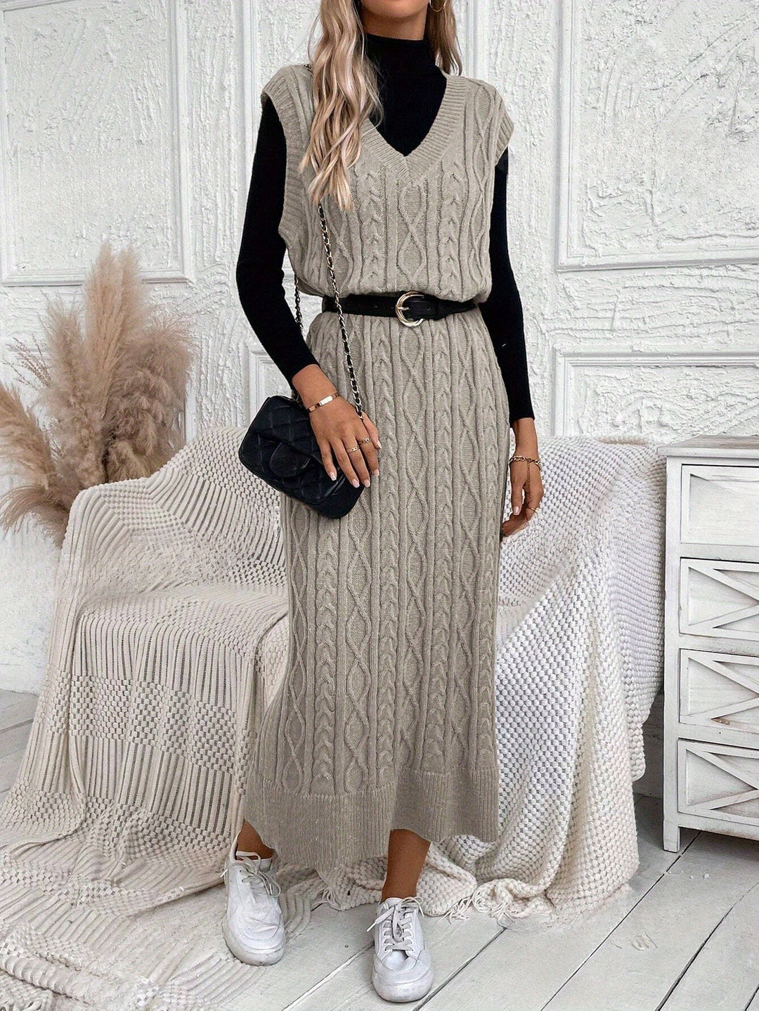 Dames Maxi jurk met kabelpatroon - Evelien