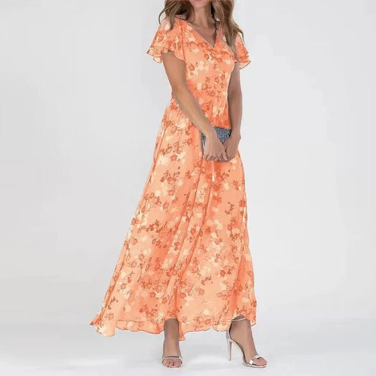 Dames Maxi zomerjurk met bloemenprint en elegante vlindermouwen - Selma