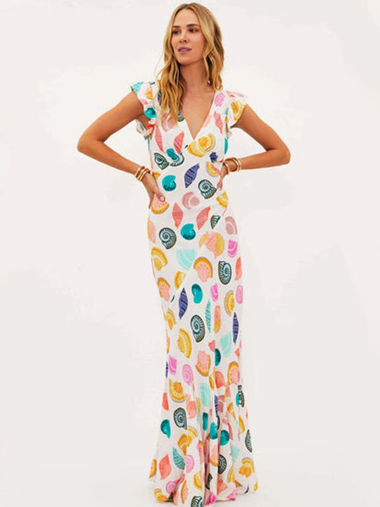 Dames Maxi zomerjurk met kleurrijke schelpenprint - Carla