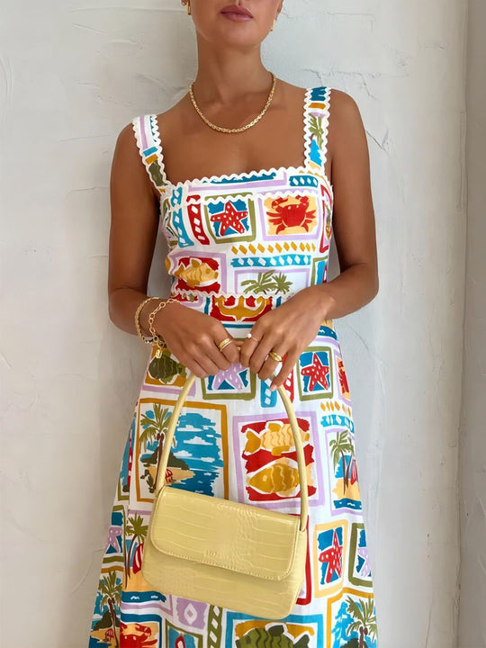 Dames Maxi zomerjurk met strandprint - Allysa