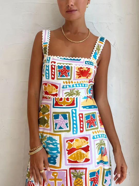 Dames Maxi zomerjurk met strandprint - Allysa