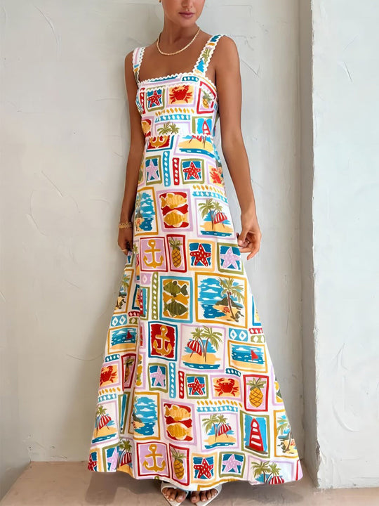 Dames Maxi zomerjurk met strandprint - Allysa
