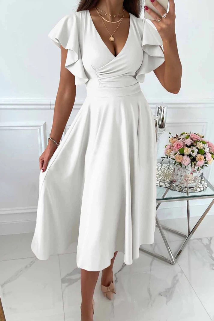 Dames Midi Gala Jurk met Vlindermouwen - Angel