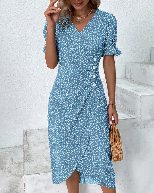 Dames Midi Zomerjurk met Korte Mouwen en V-Hals - Maria