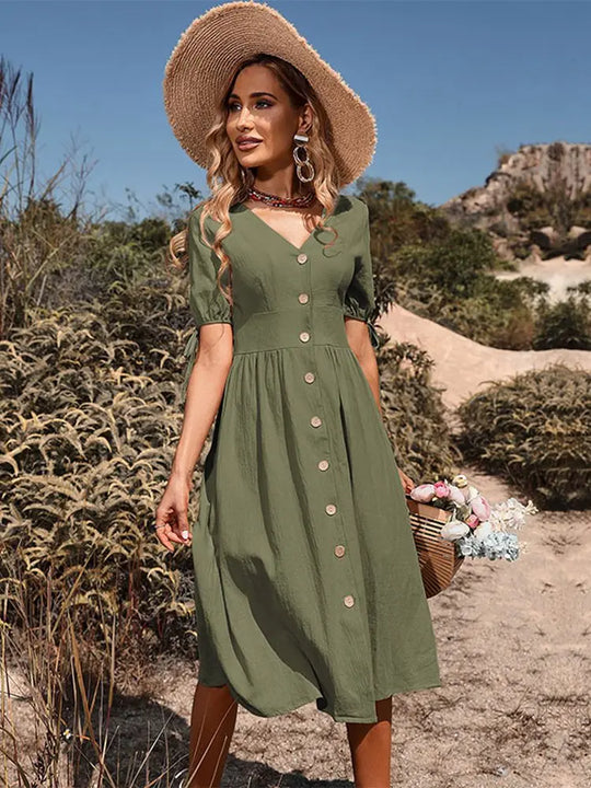 Dames Midi Zonnejurk met knoopsluiting - Annelies