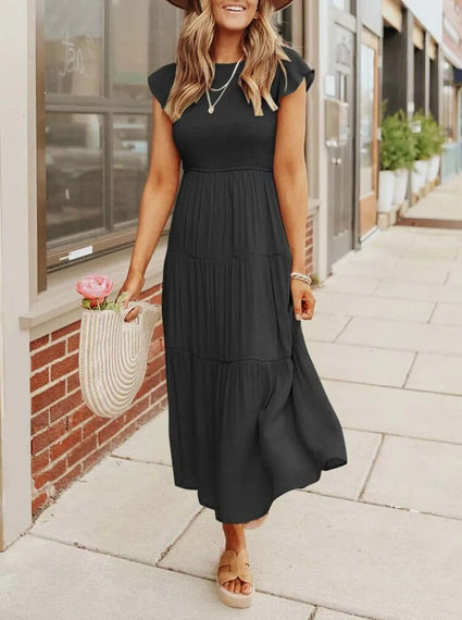 Dames Midi zomerjurk met vlindermouwen - Joline