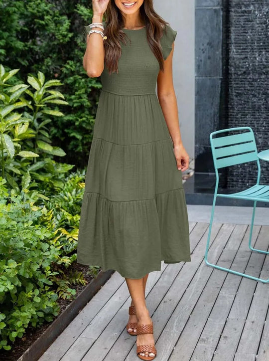Dames Midi zomerjurk met vlindermouwen - Joline